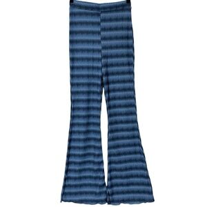New ASOS Wavy Stripe Print Ribbed Flared Leg Pull On Pants Ombre Blue Size 4